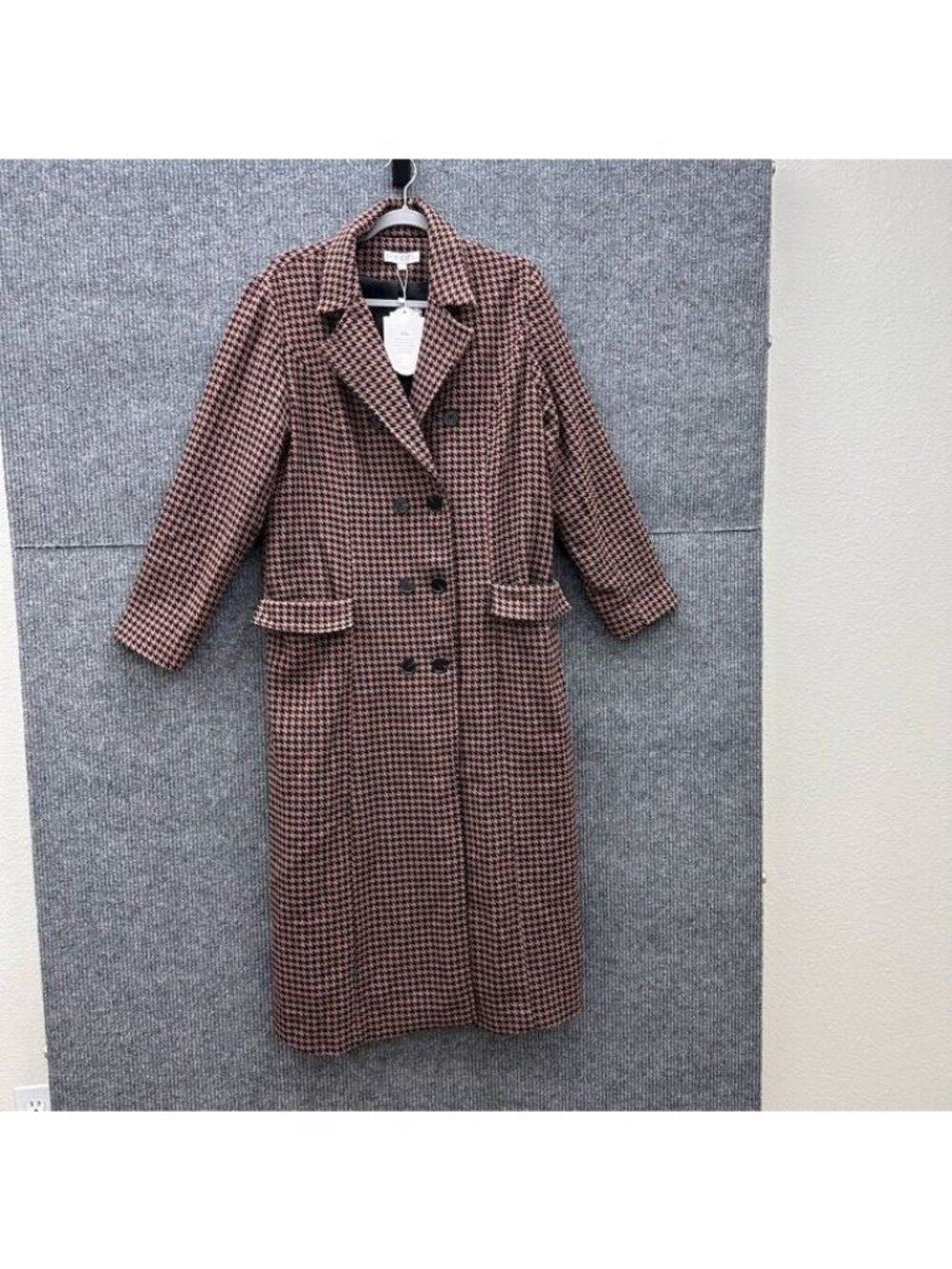 Ivy City Double Breasted Longline Trench Coat Houndstooth Fall Womens Sz XL NEW